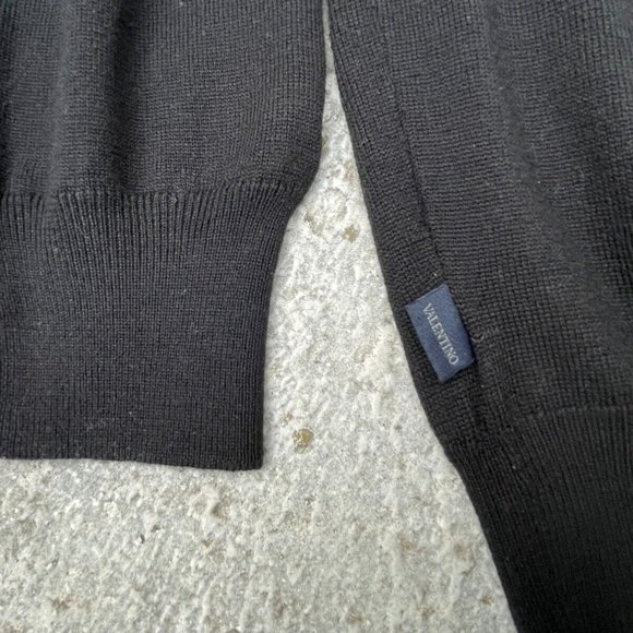 Valentino Men Sweater Black Long Sleeve Pull Over V Neck Size 56 XXL Authentic - Picture 8 of 9